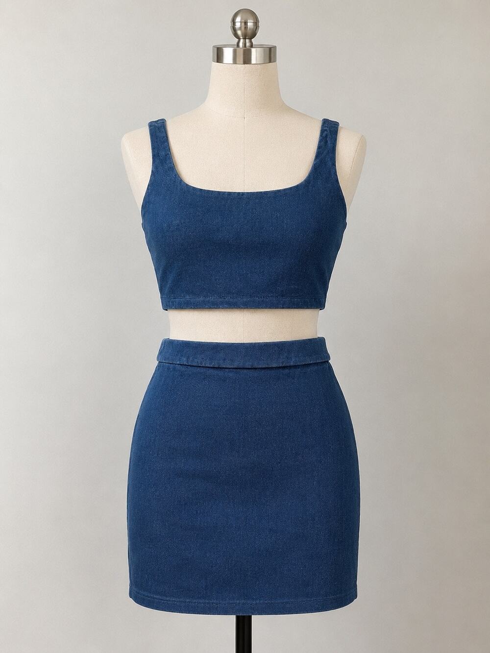 NWT Susana Monaco Light Denim Crop Top & Mini Skirt Matching Set Size M